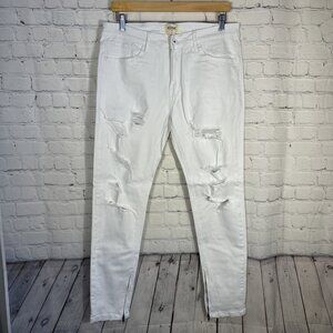 NWT KDNK Jeans Mens 34 White Tapered Skinny Fit Distressed Ripped Stretch